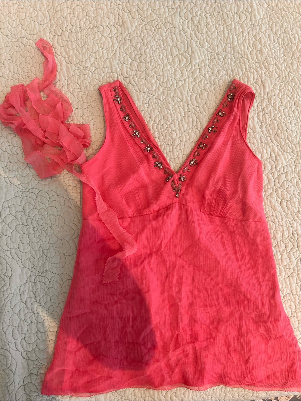 Elie Tahari Coral Pink Embellished V-Neck Camisole
